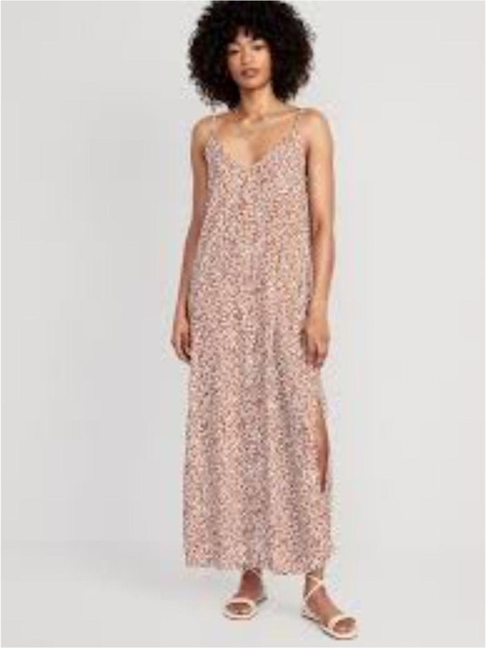 Old Navy Tie-Back Maxi Slip Dress animal print brown spots flowy sz lg